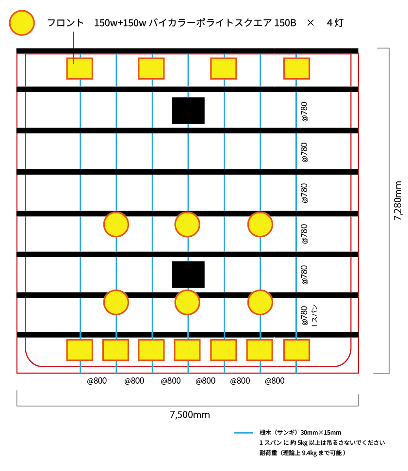 白ホリゾント 天井 詳細図面を公開しました